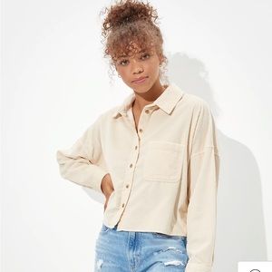 AE corduroy cropped button up (size S)